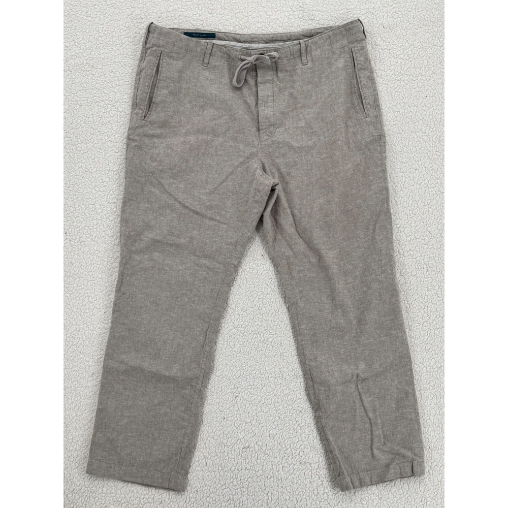 Perry Ellis Tan Linen Blend Pants Men Size 38x30 Drawstring Buttonfly